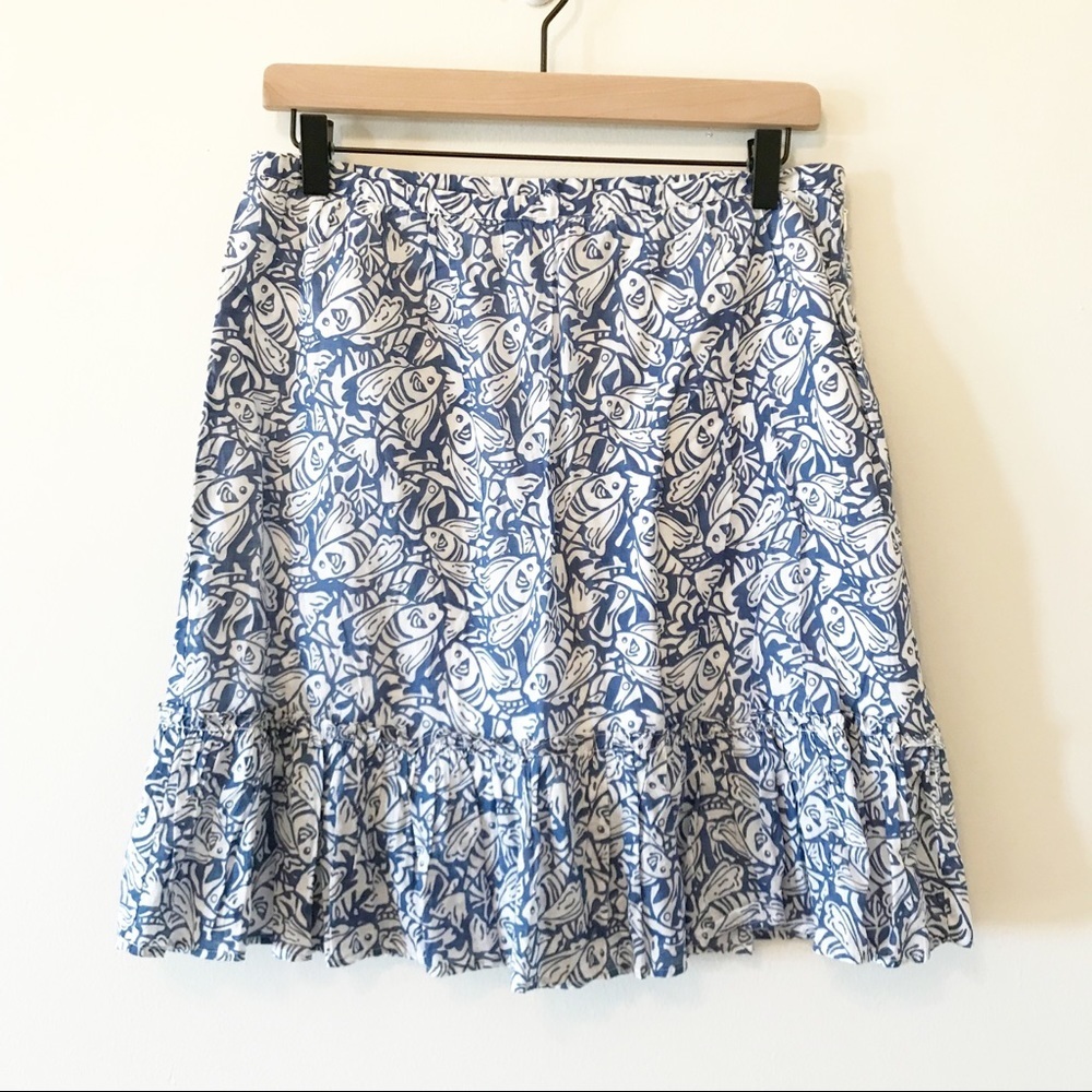 Vineyard Vines Blue and White Fish Pattern Ruffle Hem Skirt Size 6